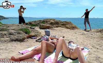 spanish latina couples foursome at the beach - sunporno.com - Spain