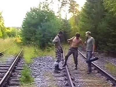 Threesome gay fuck on the railroad - drtvid.com