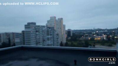 Girl With Butt Plug Fucks On The Roof And Gives A Blowjob - hclips.com