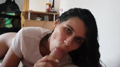 Sexy Brunette Sucks Big Cock Deep And Licks Balls To Cum Hard In Mouth - hclips.com
