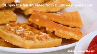Club Sweethearts celebrates International Waffle Day with a shaved pussy licking party - sexu.com