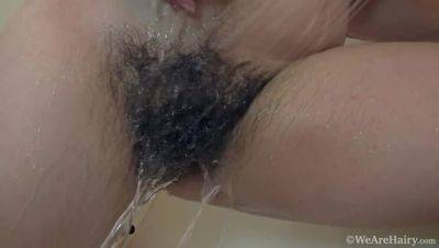 Hairy Brunette Mercedez's Sexy Shower Striptease with Tattoos - xxxfiles.com