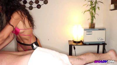 Happy Ending - Claire, the naughty brunette, gets a relaxing massage and a cumshot after a deep orgasm - sexu.com