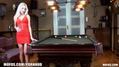 European blonde with big tits gets her wet pussy pounded on the pool table - sexu.com