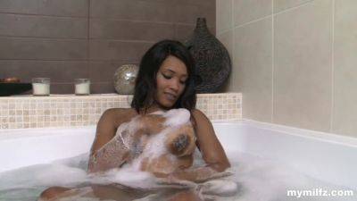Kiki Minaj - Watch Kiki Minaj's massive tits bounce while getting fucked doggy-style in the shower - sexu.com - Britain