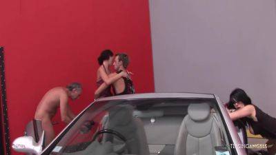 Before Getting The Car They Have A Chance To Have Group Sex With The Brunettes - videomanysex.com